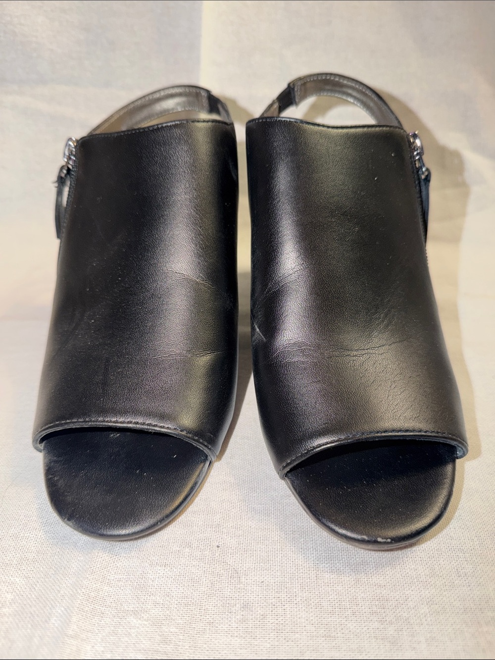 Bandolino Black Peep-Toe Slingback Mules